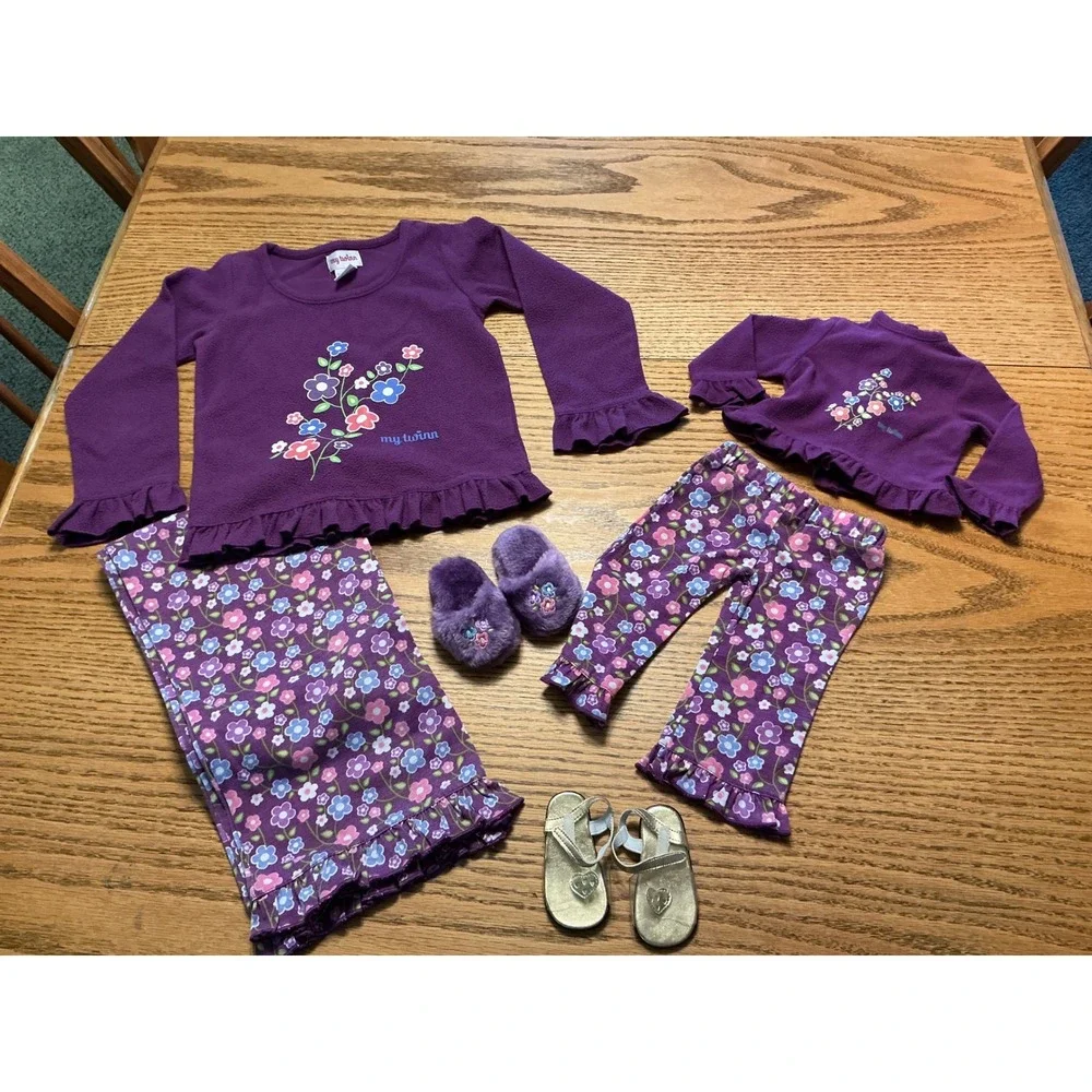 My Twinn Purple Floral Fleece Pajama Set with Matching Doll Outfit and Shoes